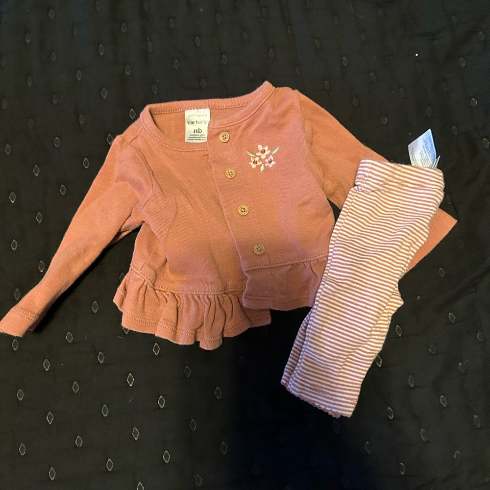 Carter's Dusty Pink Cardigan and Striped Leggings Set